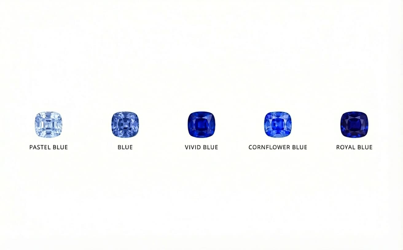Sapphire color grades from Pastel Blue to Royal Blue