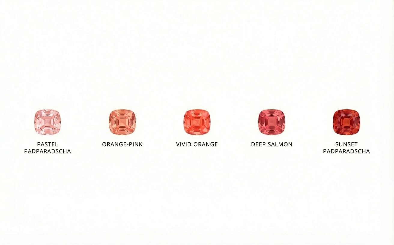 Padparadscha sapphire color range showing pink-orange variations