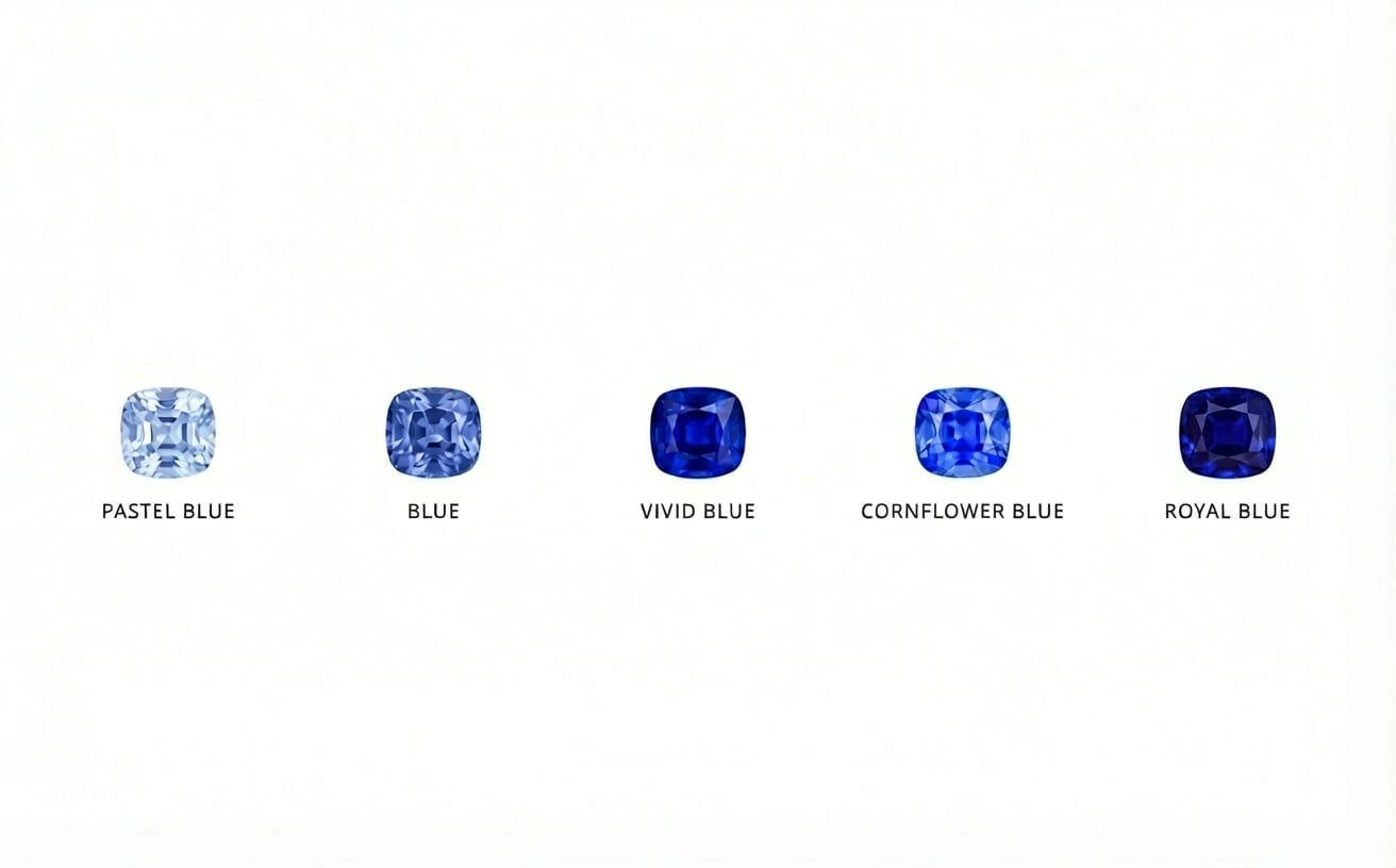 Sapphire color grades from Pastel Blue to Royal Blue